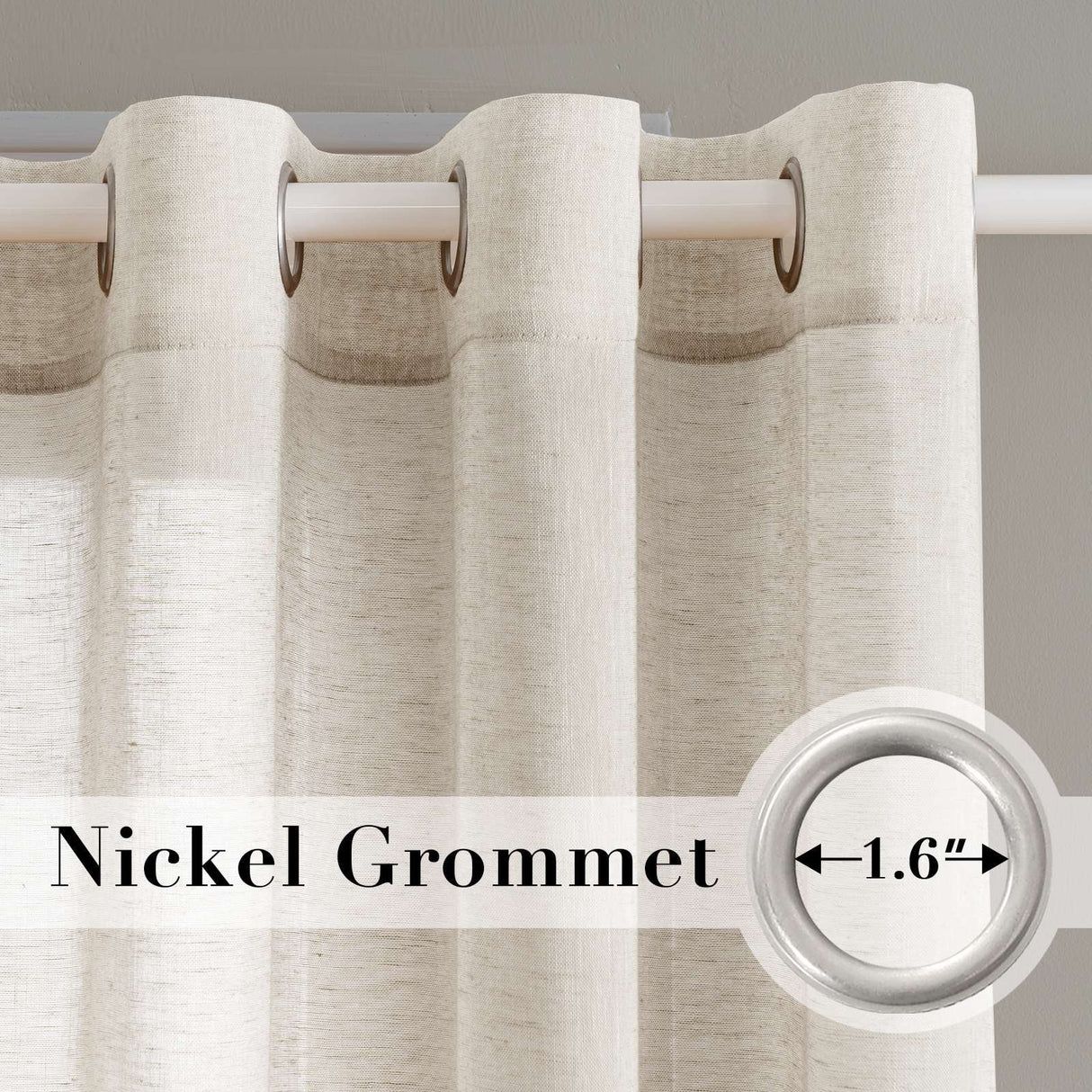 H.VERSAILTEX Farmhouse Natural Linen Sheer Curtains Flax Linen Blended Semi-Sheer Soft Grommet Drapes Set of 2 Panels for Bedroom , 52"x 96" ,Natural