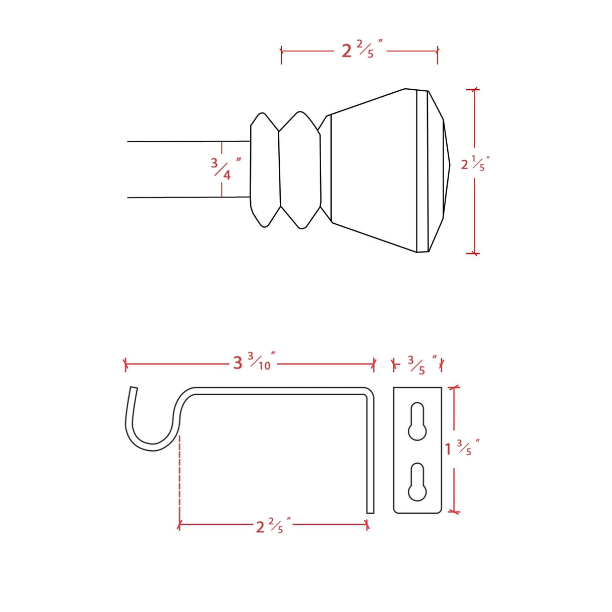 H.VERSAILTEX Contemporary Adjustable Single Black Curtain Rod Set, 0.75 Inch Diameter, Stainless Steel Finish with Square Finial, 28 - 48 In