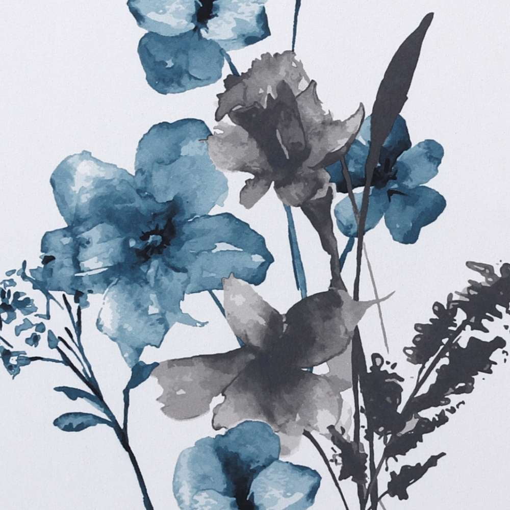 H.VERSAILTEX 100% Blackout Curtains Cattleya Floral Printed Drapes Leah Floral Thermal Bedroom Curtains for Living room with Black Liner 2 Panels,52" x 96",Grey/BLue