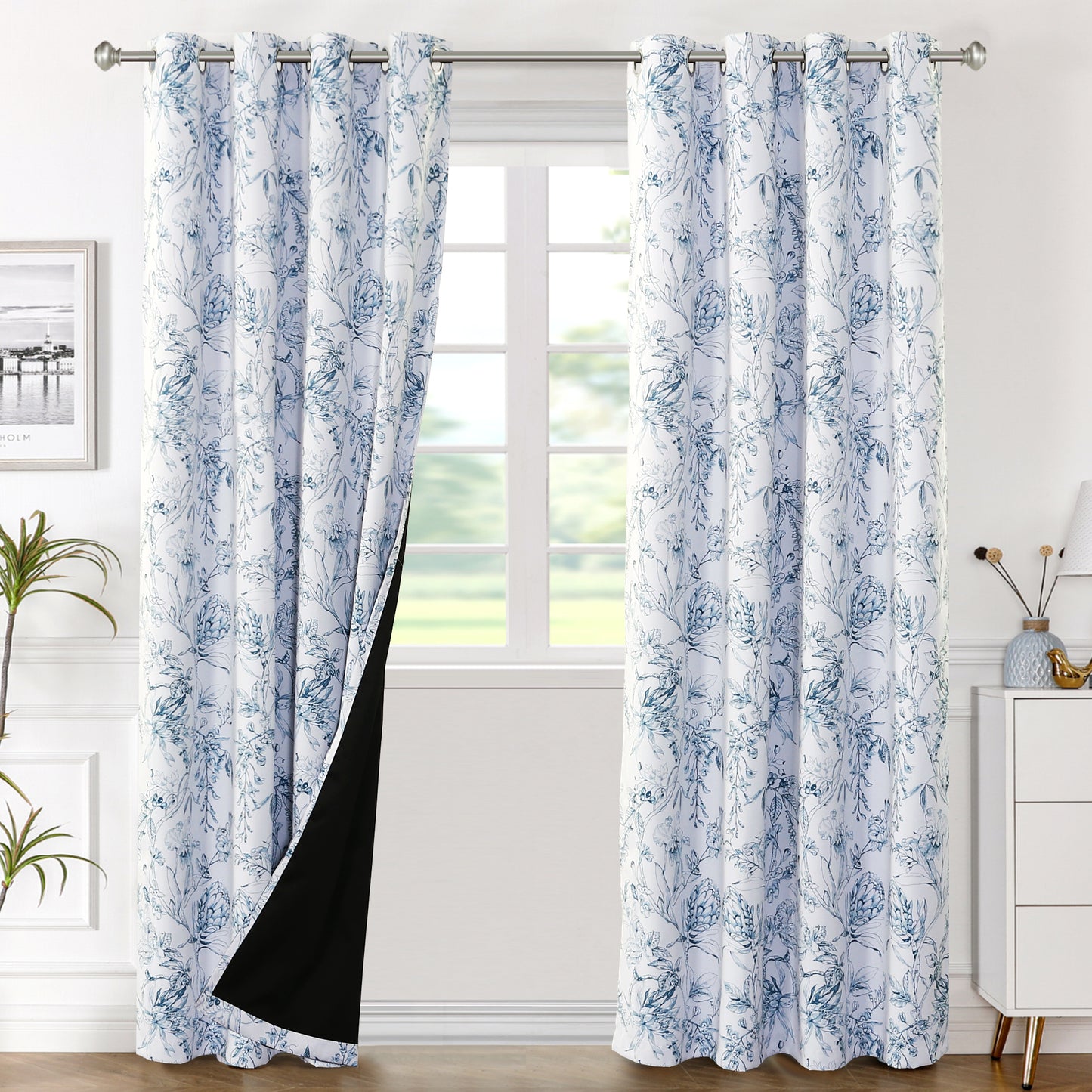 100% Blackout Printed Floral Curtains