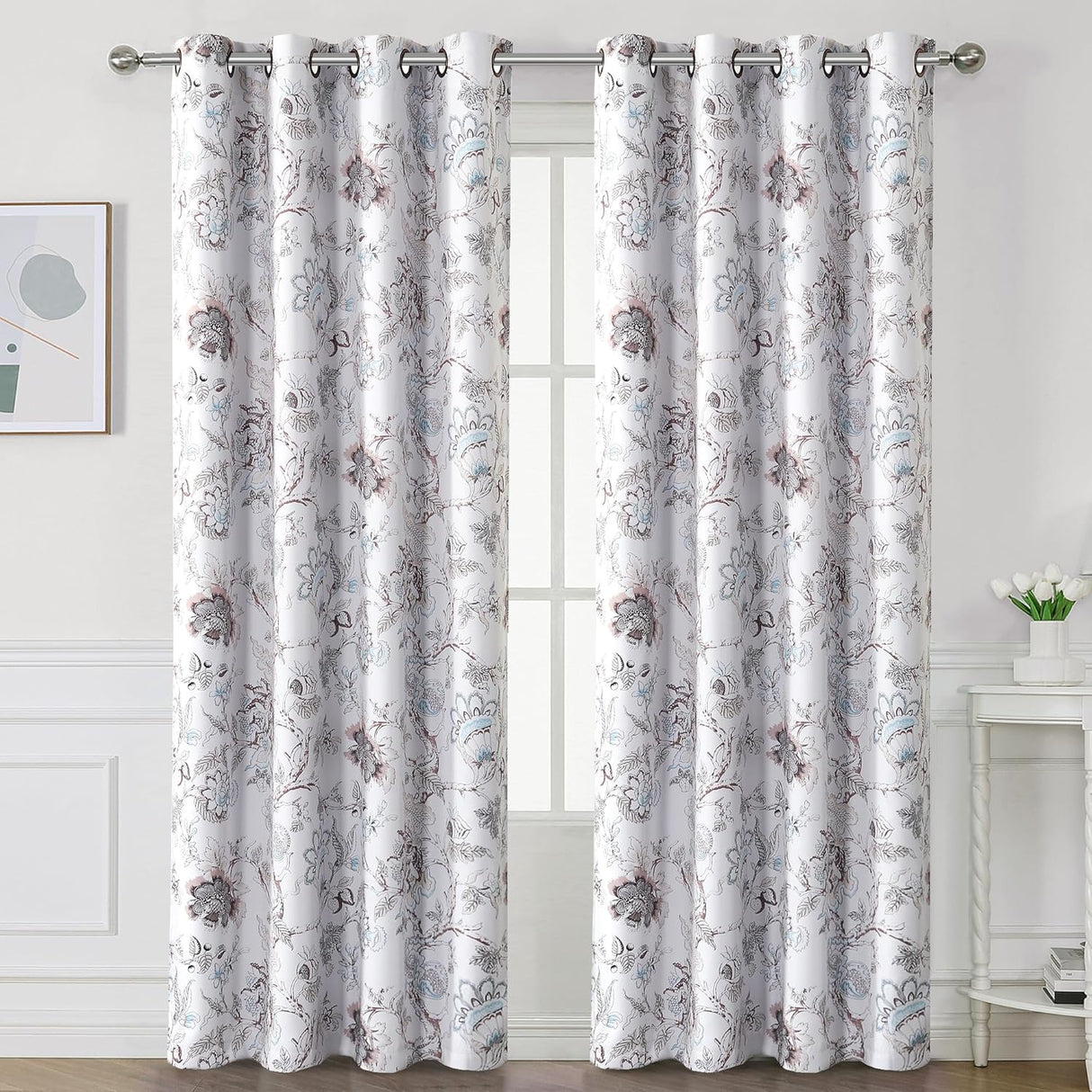 Black Back Printed Floral Curtain