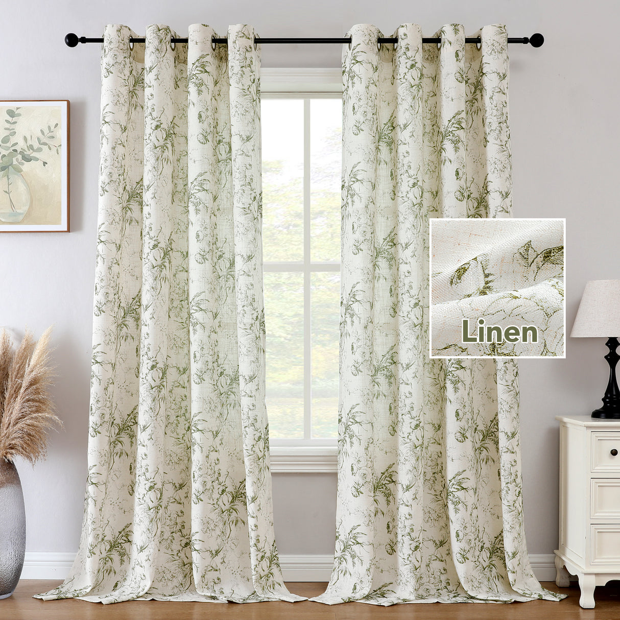 Black Back Printed Floral Curtain