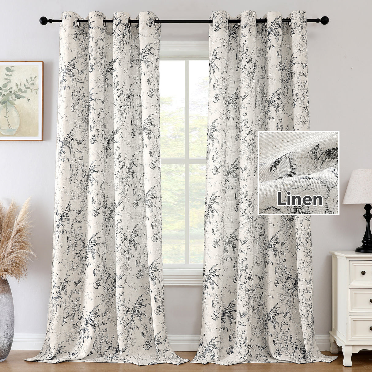 Black Back Printed Floral Curtain