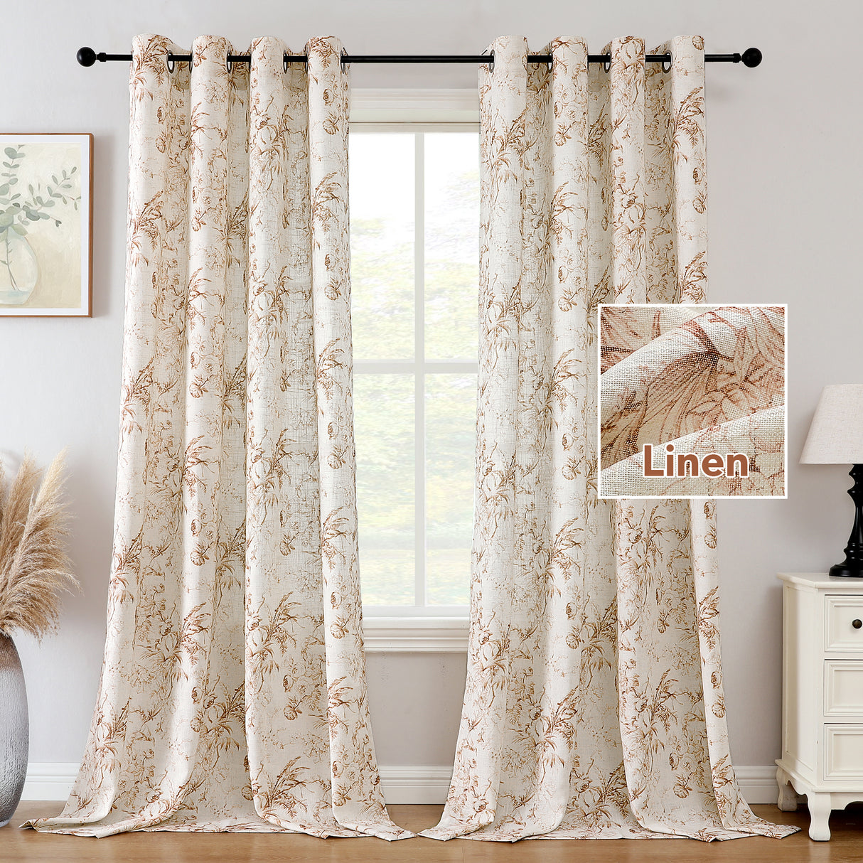 Black Back Printed Floral Curtain