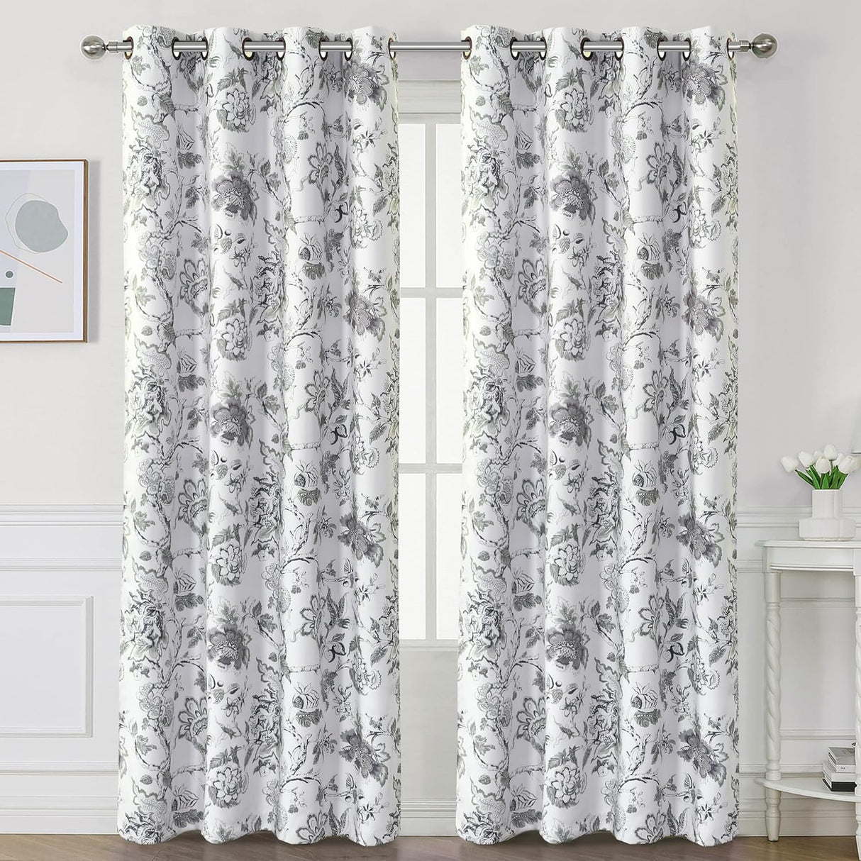 Black Back Printed Floral Curtain