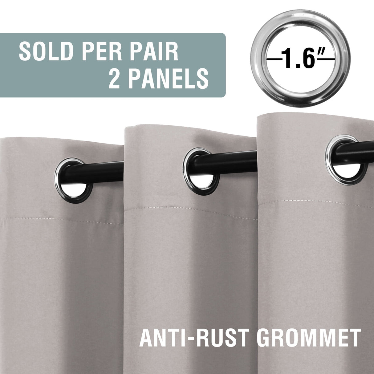 H.VERSAILTEX Thermal Insulated 100% Blackout Grommet Curtains for Bedroom, Pumice Stone, 52" x 84", 2 Panels