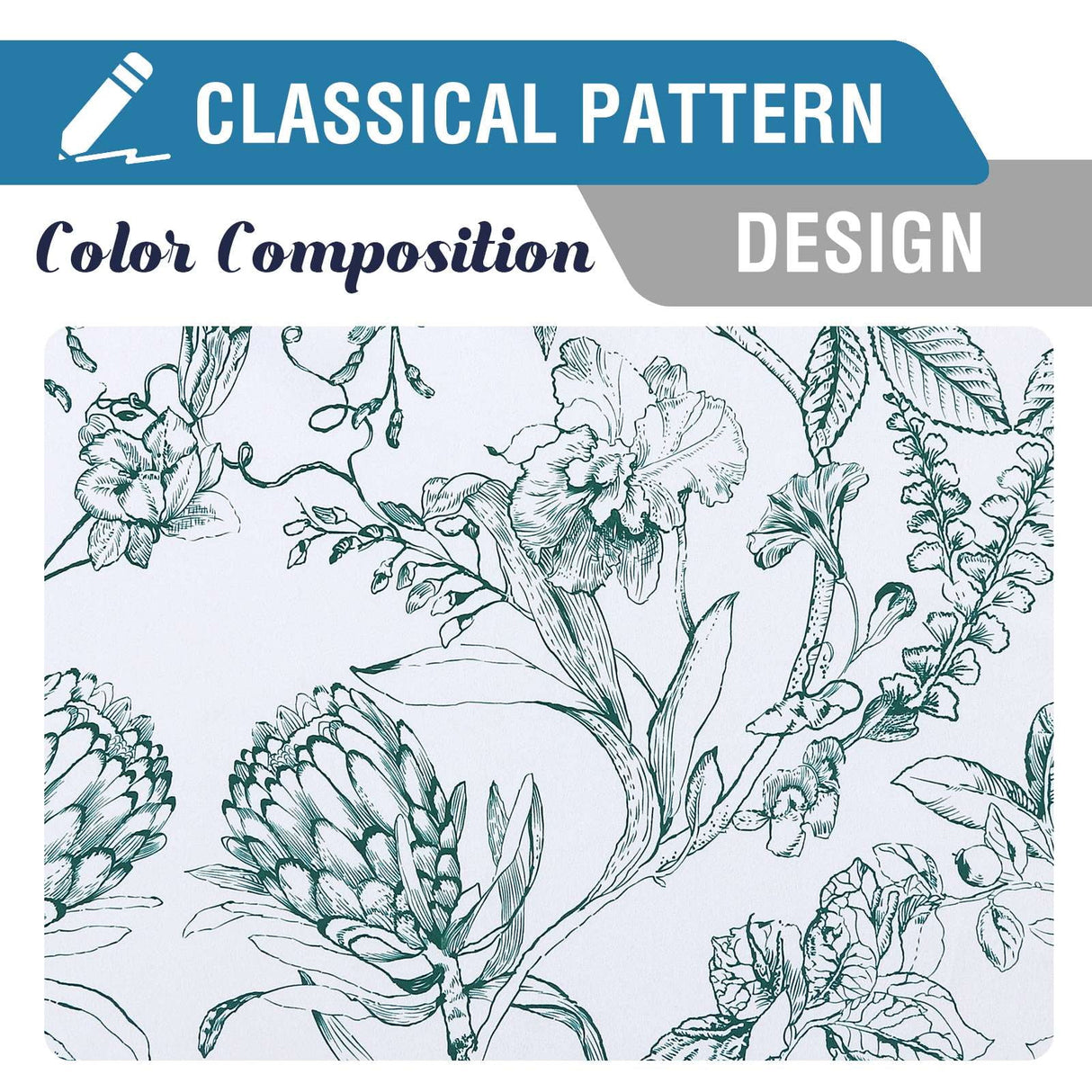H.VERSAILTEX 100% Blackout Curtains Camellia Floral Printed Drapes Leah Floral Thermal Bedroom Curtains for Living room with Black Liner 2 Panels,52" x 96",Teal