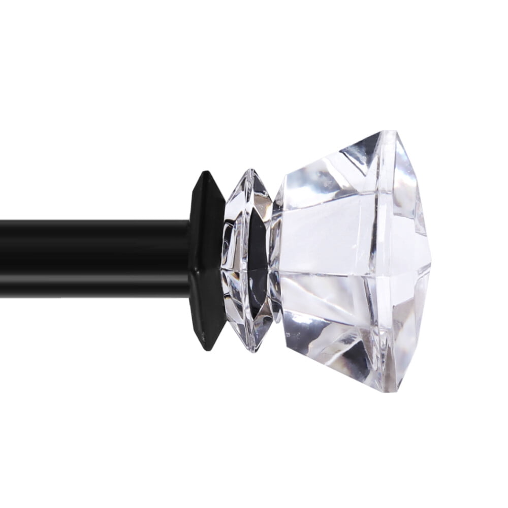 Contemporary Single Adjustable Window Curtain Rod, 3/4 Inch Diameter with Acrylic Diamond Finials,