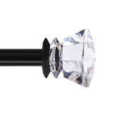 Contemporary Single Adjustable Window Curtain Rod, 3/4 Inch Diameter with Acrylic Diamond Finials,