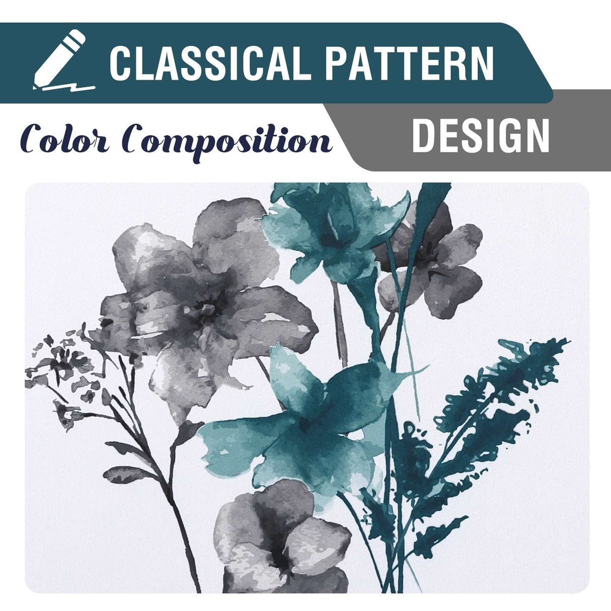 H.VERSAILTEX 100% Blackout Curtains Cattleya Floral Printed Drapes Leah Floral Thermal Bedroom Curtains for Living room with Black Liner 2 Panels,52" x 96",Grey/Teal