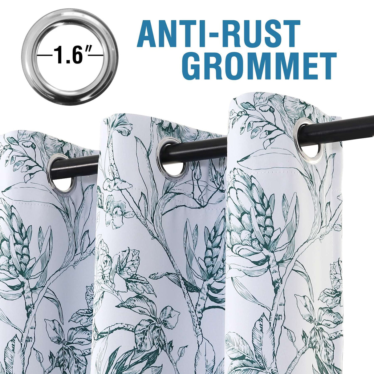 H.VERSAILTEX 100% Blackout Curtains Camellia Floral Printed Drapes Leah Floral Thermal Bedroom Curtains for Living room with Black Liner 2 Panels,52" x 96",Teal