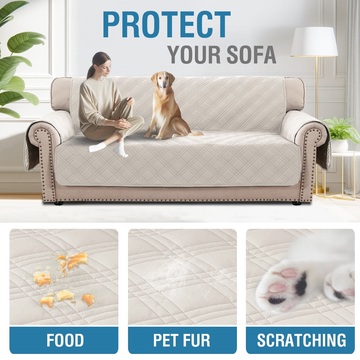 H.VERSAILTEX Diamond Sofa Slipcover,  1-Piece, Non-Slip,  Polyester (Sofa Size,  French Oak)