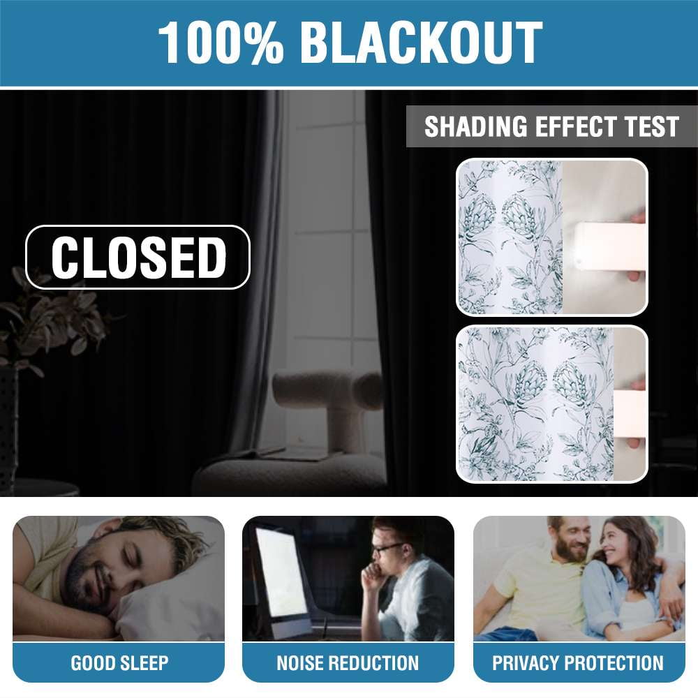 H.VERSAILTEX 100% Blackout Curtains Camellia Floral Printed Drapes Leah Floral Thermal Bedroom Curtains for Living room with Black Liner 2 Panels,52" x 96",Teal