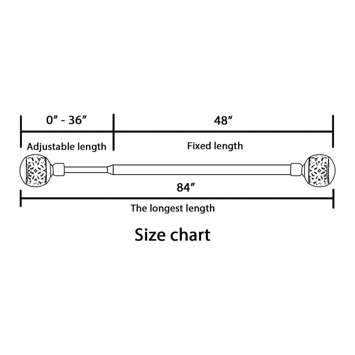 H.VERSAILTEX Single Retractable Curtain Rod, 0.75 Inc Diameter, Bronze, Ball Finial, Adjustable 48-84 Inches