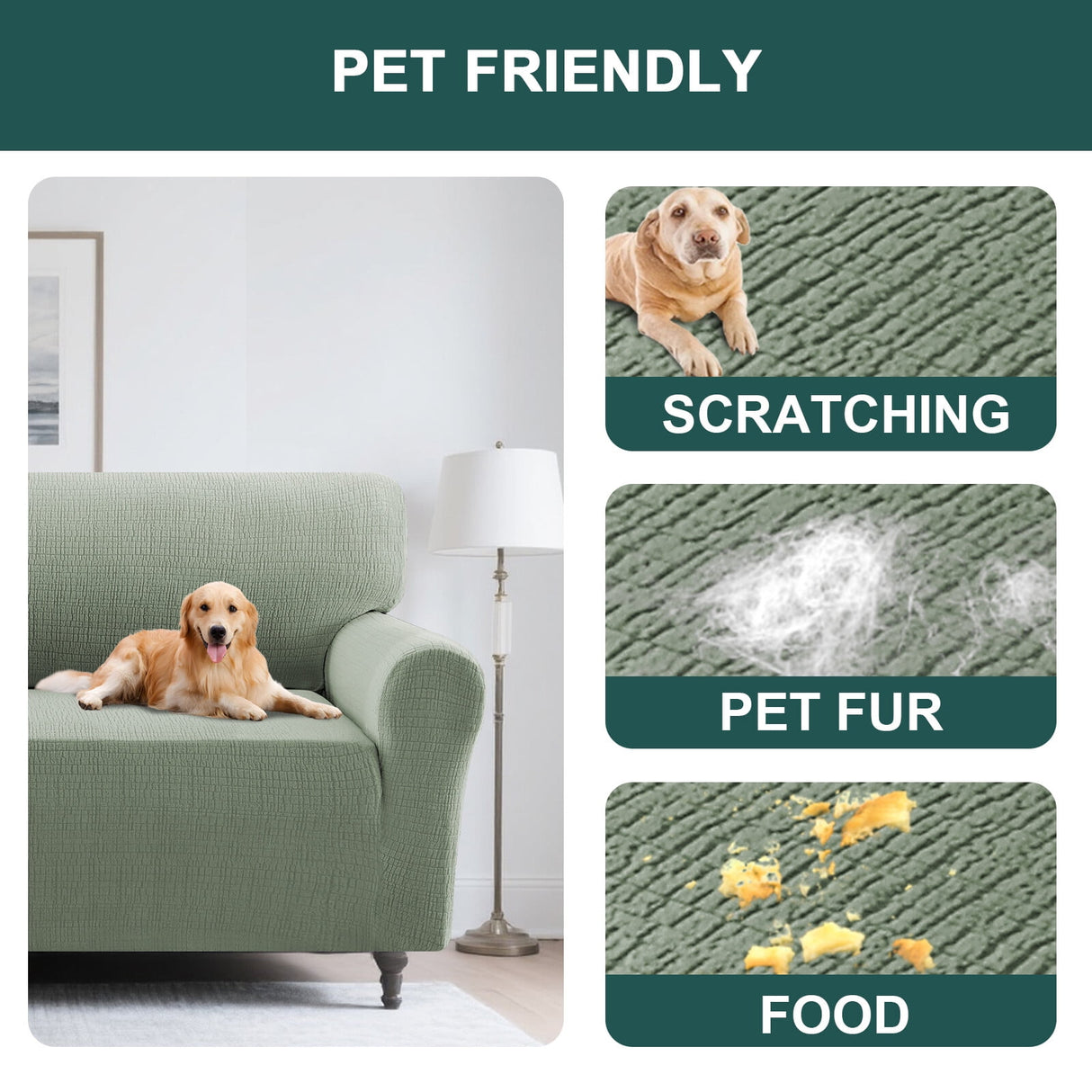 H.VERSAILTEX Premium Jacquard Stretch Sofa Cover with Waterproof Seat & Elastic Bottom Protection for Kids,Pets 1-Piece Furniture Protector Slipcover(Armchair,Sea Grass)