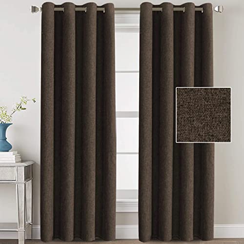 Linen Blackout Curtains Thermal Insulated Primitive Textured Grommet Curtains