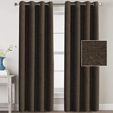 Linen Blackout Curtains Thermal Insulated Primitive Textured Grommet Curtains