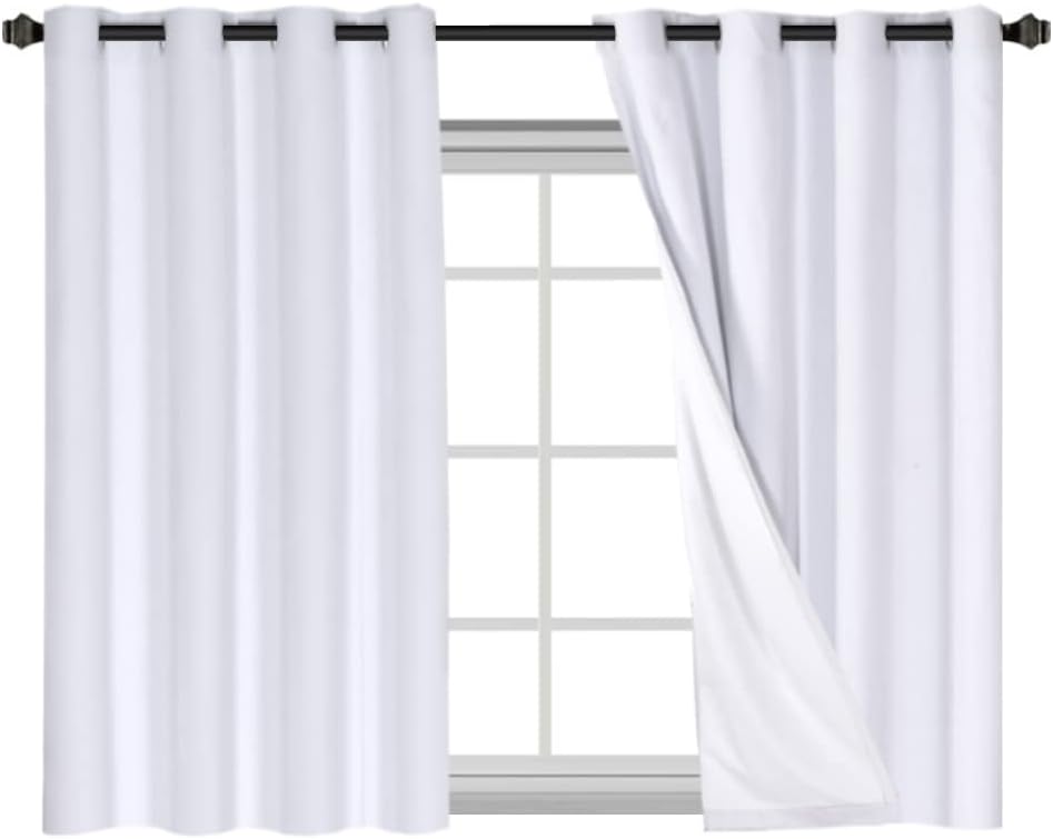 Linen Blackout Thermal Insulated  White Liner Grommet Top Curtains