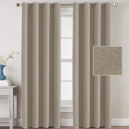 Linen Blackout Curtains Thermal Insulated Primitive Textured Grommet Curtains