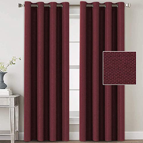 Linen Blackout Curtains Thermal Insulated Primitive Textured Grommet Curtains