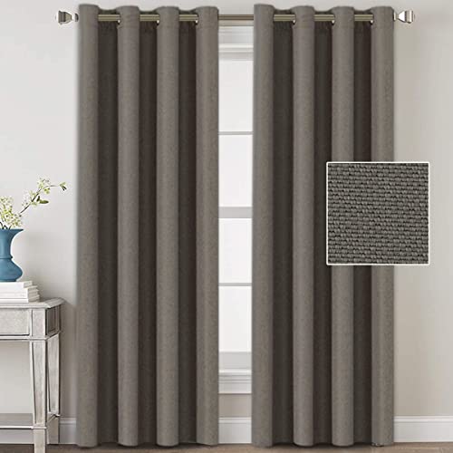 Linen Blackout Curtains Thermal Insulated Primitive Textured Grommet Curtains