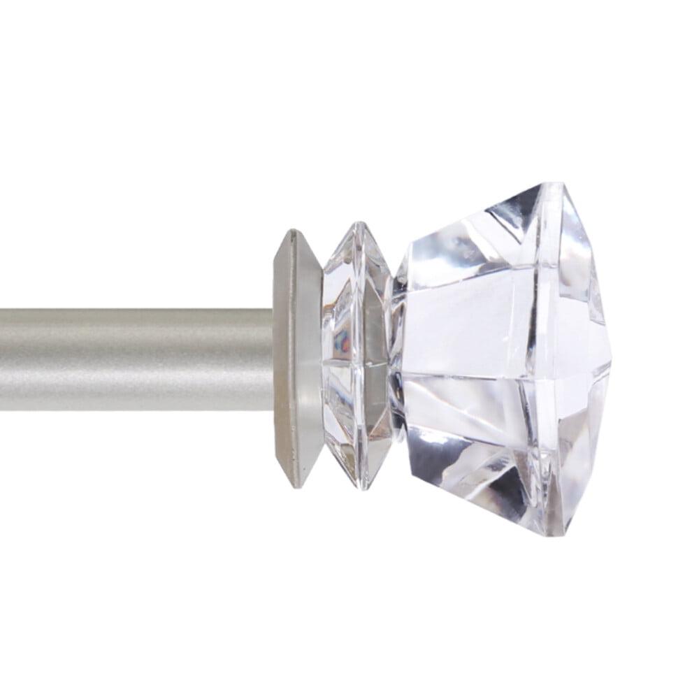 Contemporary Single Adjustable Window Curtain Rod, 3/4 Inch Diameter with Acrylic Diamond Finials,