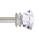 Contemporary Single Adjustable Window Curtain Rod, 3/4 Inch Diameter with Acrylic Diamond Finials,