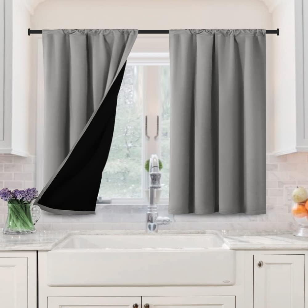 H.VERSAILTEX 100% Blackout Short Curtains for Bedroom Kitchen Privacy Energy Saving Curtain Tiers Set of 2
