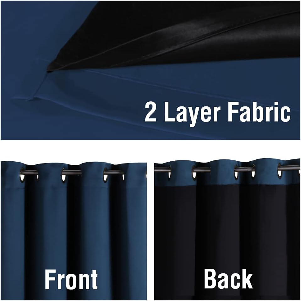 H.VERSAILTEX 100% Blackout Lined Curtains, 2 Thick Layers Completely Blackout Window Treatment Thermal Insulated Drapes for Kitchen/Bedroom (1 Pair, 52" Width x 63" Length Each Panel, Navy)