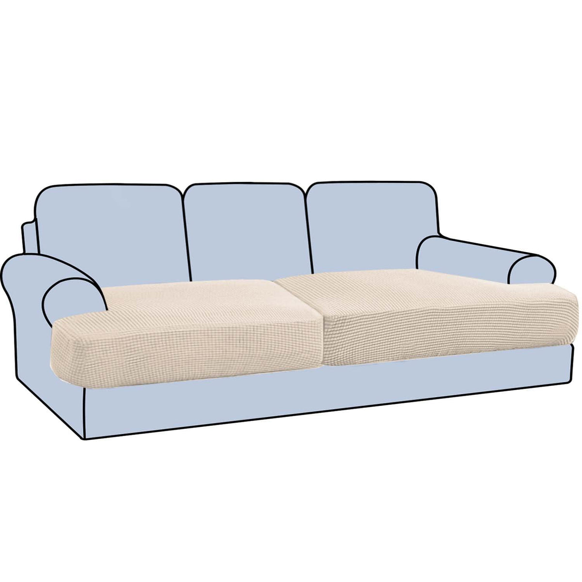 H.VERSAILTEX Stretch 2 Piece T Cushion Sofa Slipcovers Individually Sofa Cushion Covers for 2 Cushion Couch Sofa Seat Cushion Covers with Elastic Bands Featuring Thicker Jacquard Fabric, Dusty Blue