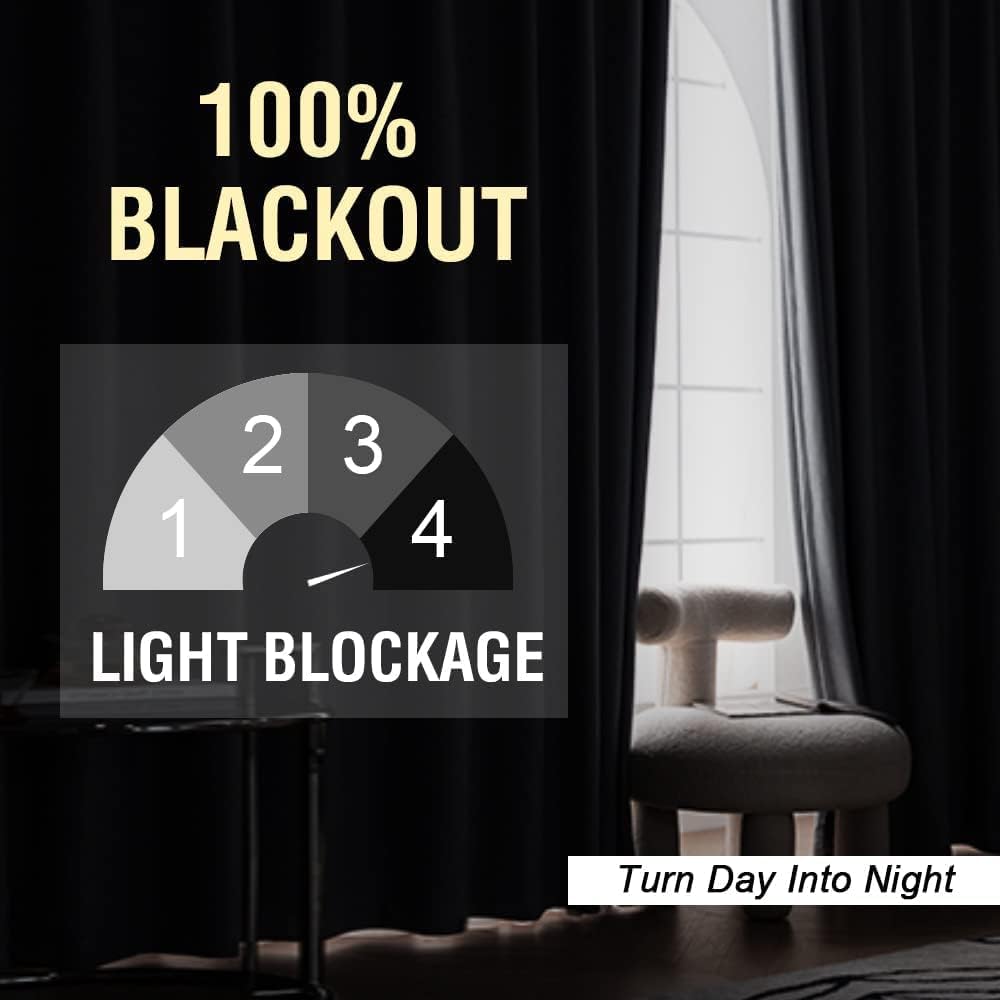H.VERSAILTEX 100% Blackout Linen Look Curtains for Bedroom Double Face Linen Back Tab Loop Pocket Textured Burlap 2 Panels