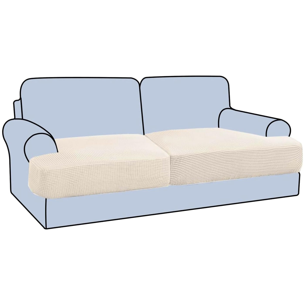 H.VERSAILTEX Stretch 2 Piece T Cushion Sofa Slipcovers Individually Sofa Cushion Covers for 2 Cushion Couch Sofa Seat Cushion Covers with Elastic Bands Featuring Thicker Jacquard Fabric, Dusty Blue