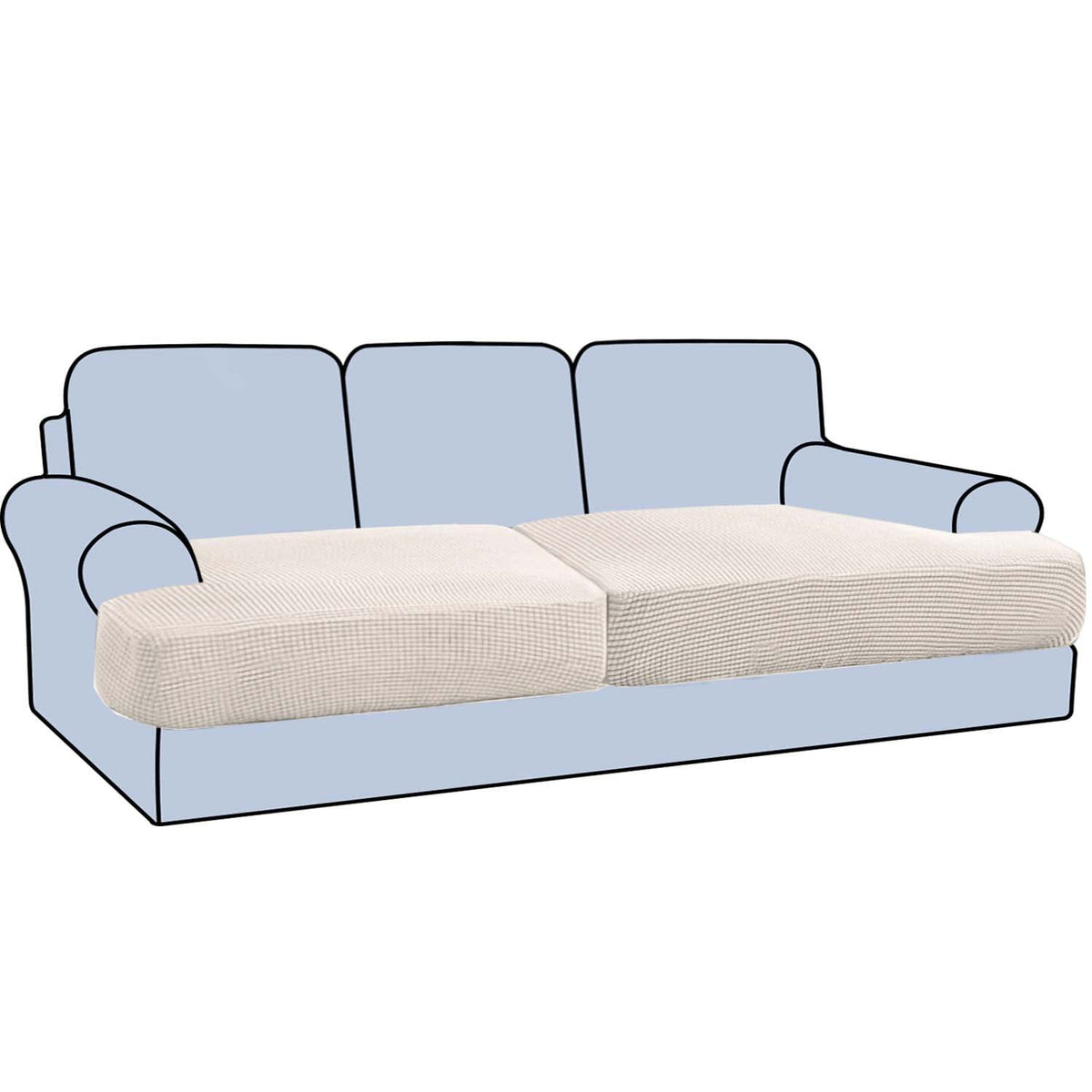 H.VERSAILTEX Stretch 2 Piece T Cushion Sofa Slipcovers Individually Sofa Cushion Covers for 2 Cushion Couch Sofa Seat Cushion Covers with Elastic Bands Featuring Thicker Jacquard Fabric, Dusty Blue