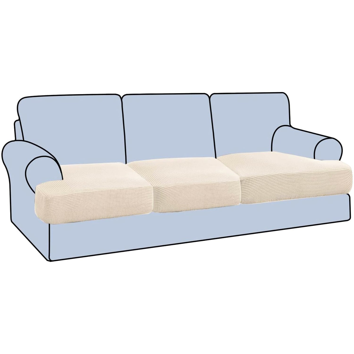 H.VERSAILTEX Stretch 2 Piece T Cushion Sofa Slipcovers Individually Sofa Cushion Covers for 2 Cushion Couch Sofa Seat Cushion Covers with Elastic Bands Featuring Thicker Jacquard Fabric, Dusty Blue