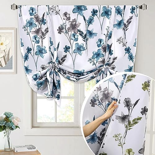 H.VERSAILTEX Tie Up Curtain Double Sided Cattleya Floral Printed Rod Pocket Balloon Roman Window Valance