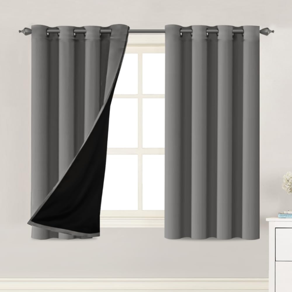 H.VERSAILTEX 100% Blackout Lined Curtains, 2 Thick Layers Completely Blackout Window Treatment Thermal Insulated Drapes for Kitchen/Bedroom (1 Pair, 52" Width x 63" Length Each Panel, Navy)