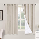 Linen Blackout Thermal Insulated  White Liner Grommet Top Curtains