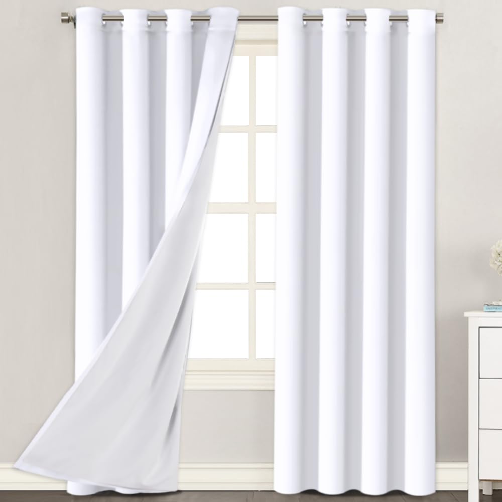 H.VERSAILTEX 100% Blackout Lined Curtains, 2 Thick Layers Completely Blackout Window Treatment Thermal Insulated Drapes for Kitchen/Bedroom (1 Pair, 52" Width x 63" Length Each Panel, Navy)