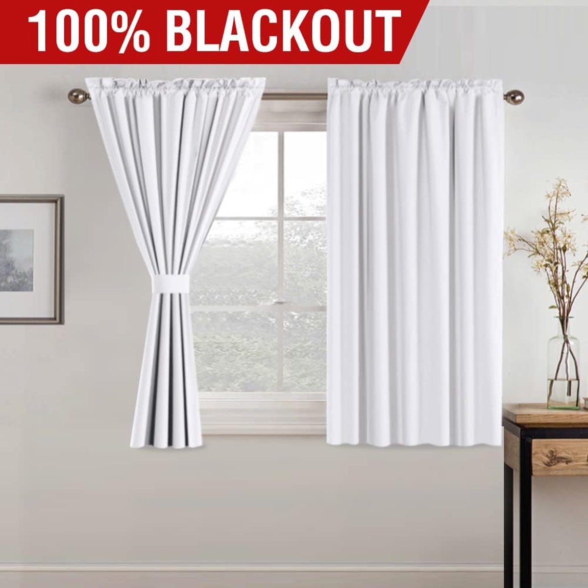 Full Light Blocking Thermal Insulated Curtain Draperies with Soft White Coating