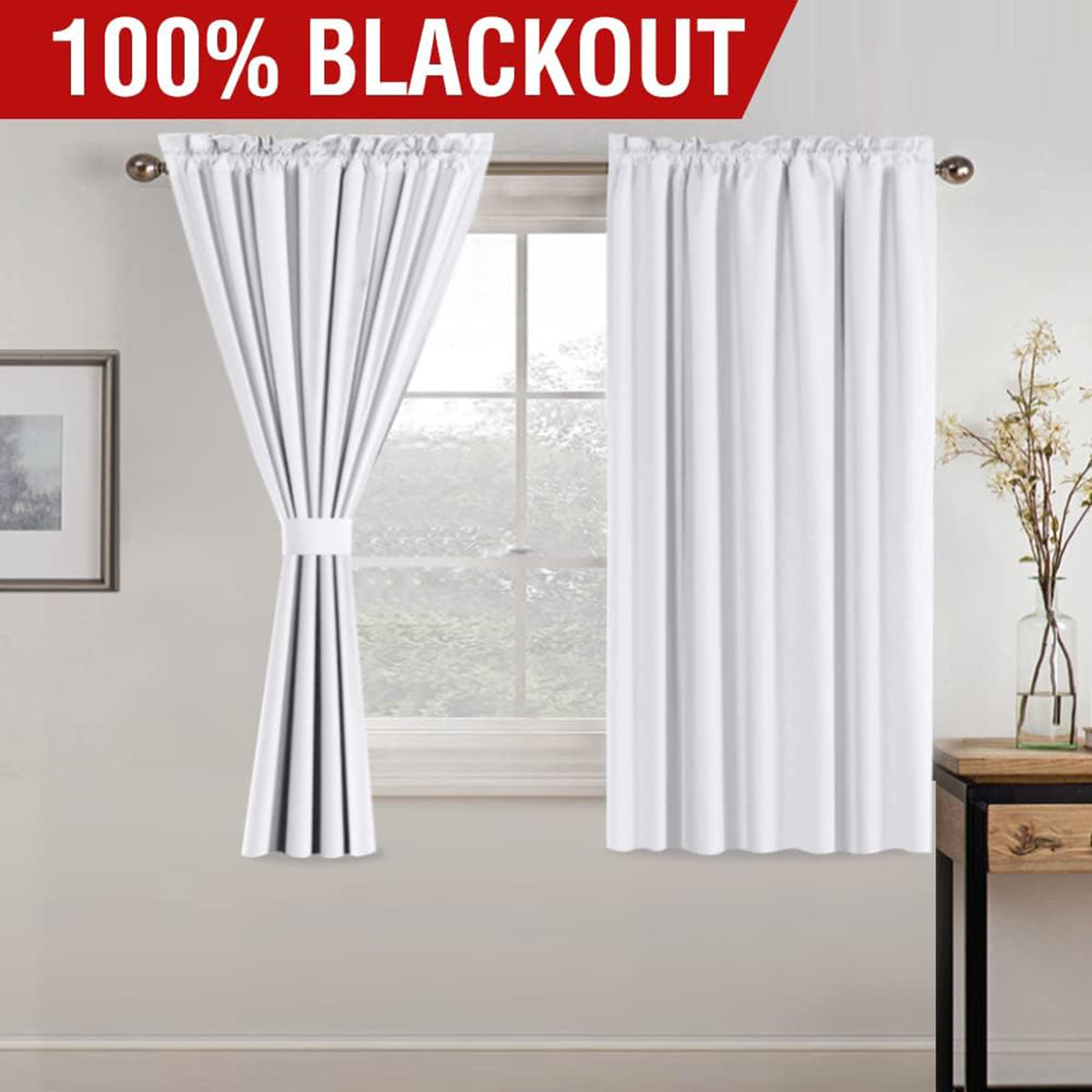Full Light Blocking Thermal Insulated Curtain Draperies with Soft White Coating