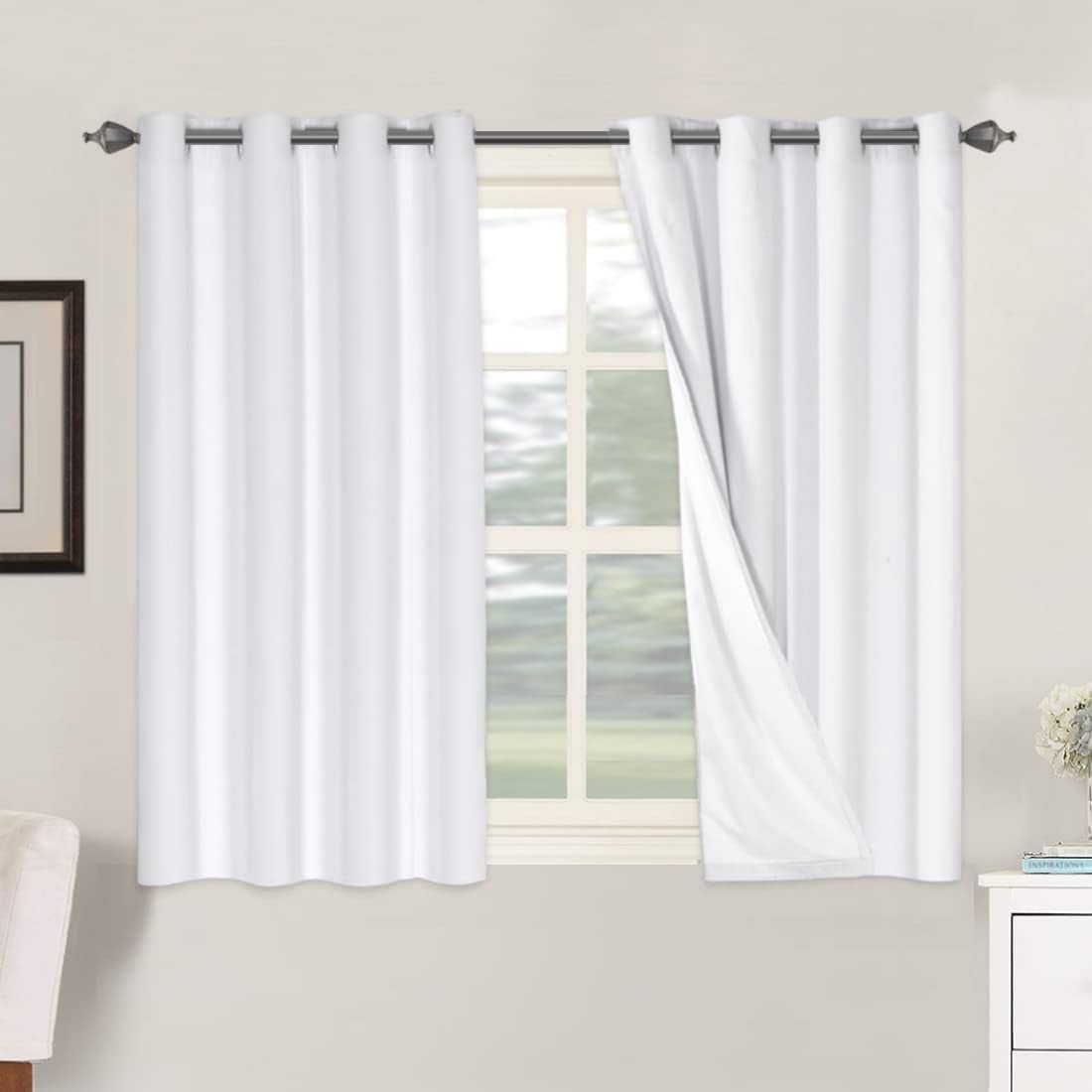 Linen Blackout Thermal Insulated  White Liner Grommet Top Curtains