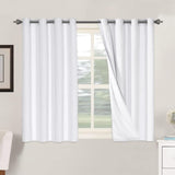 Linen Blackout Thermal Insulated  White Liner Grommet Top Curtains