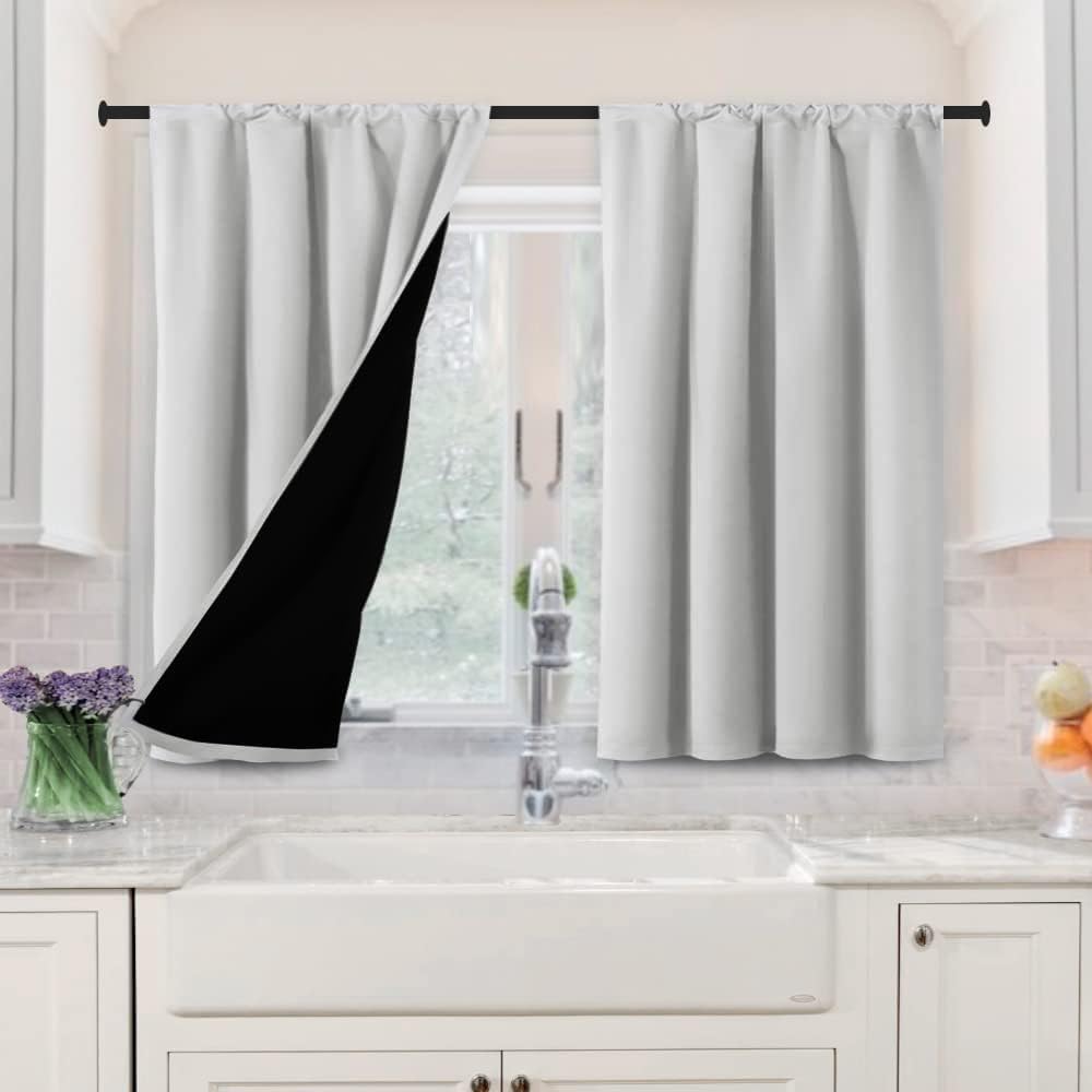 H.VERSAILTEX 100% Blackout Short Curtains for Bedroom Kitchen Privacy Energy Saving Curtain Tiers Set of 2