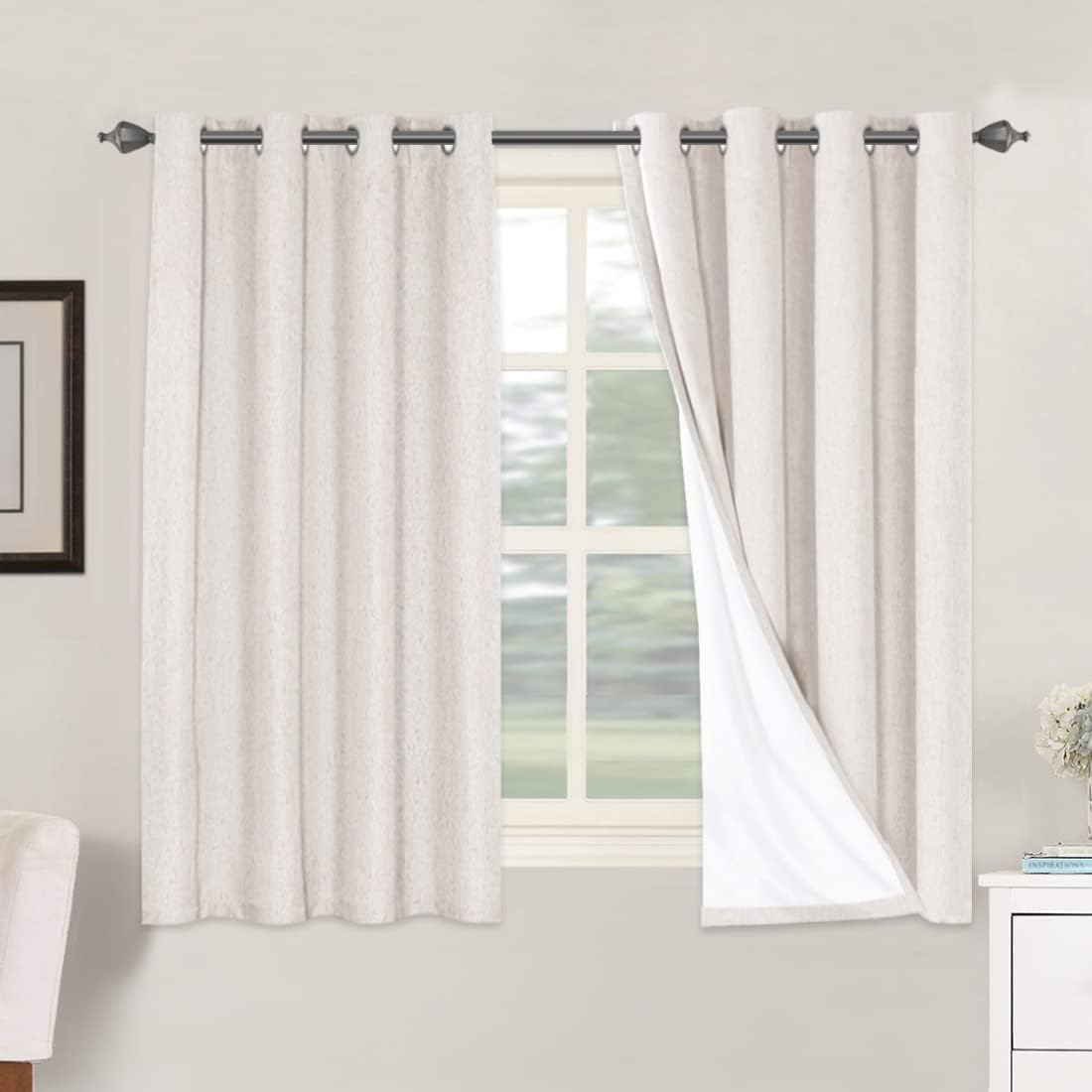 Linen Blackout Thermal Insulated  White Liner Grommet Top Curtains