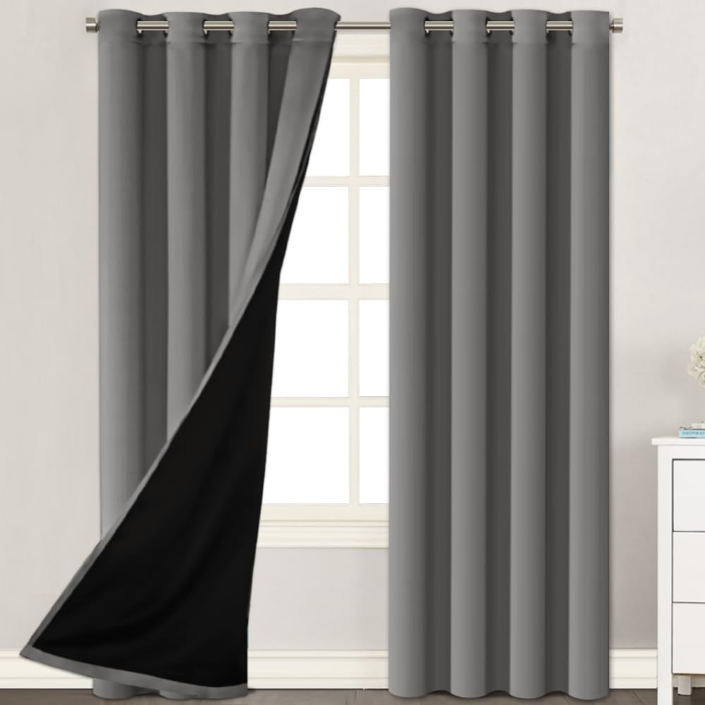 H.VERSAILTEX 100% Blackout Lined Curtains, 2 Thick Layers Completely Blackout Window Treatment Thermal Insulated Drapes for Kitchen/Bedroom (1 Pair, 52" Width x 63" Length Each Panel, Navy)