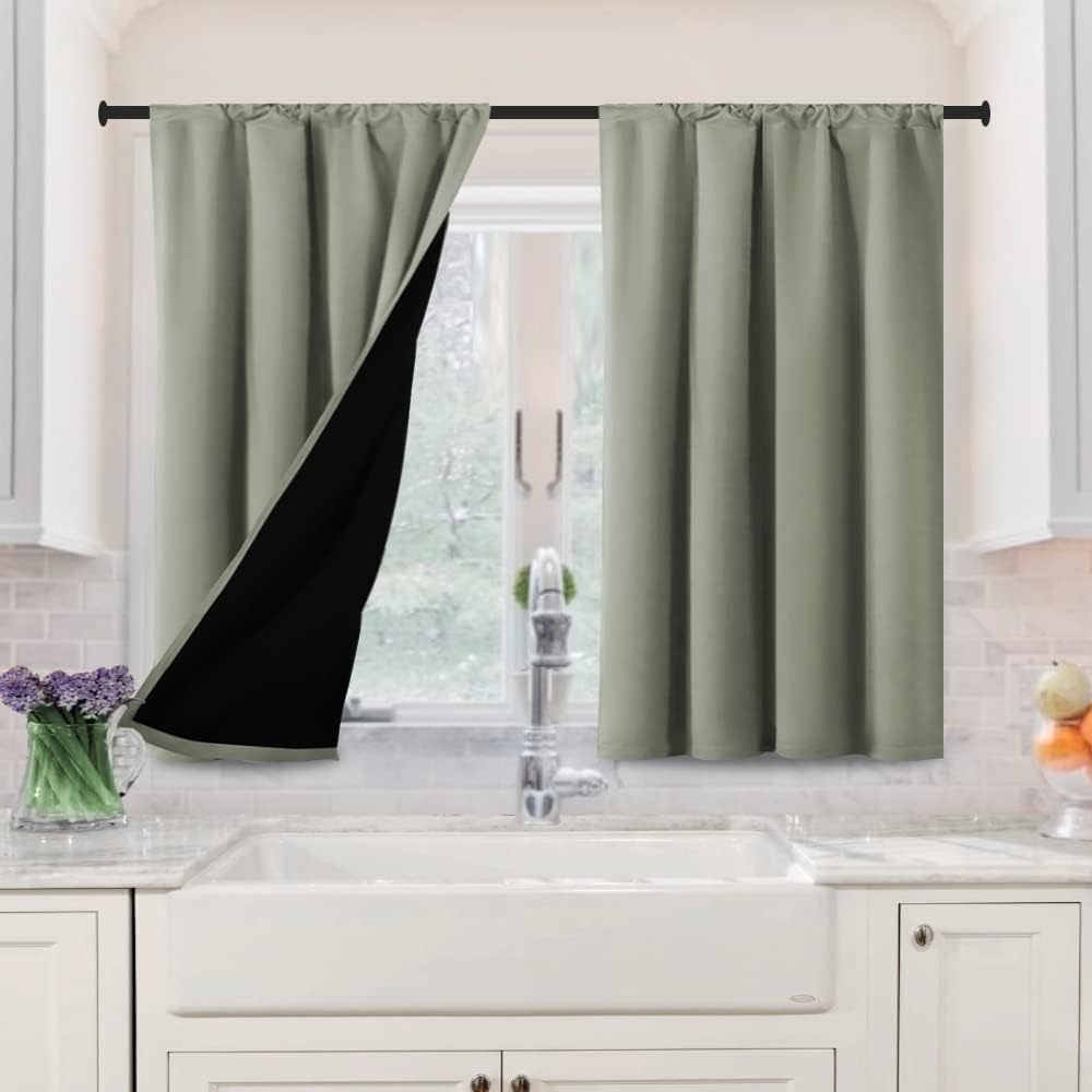 H.VERSAILTEX 100% Blackout Short Curtains for Bedroom Kitchen Privacy Energy Saving Curtain Tiers Set of 2