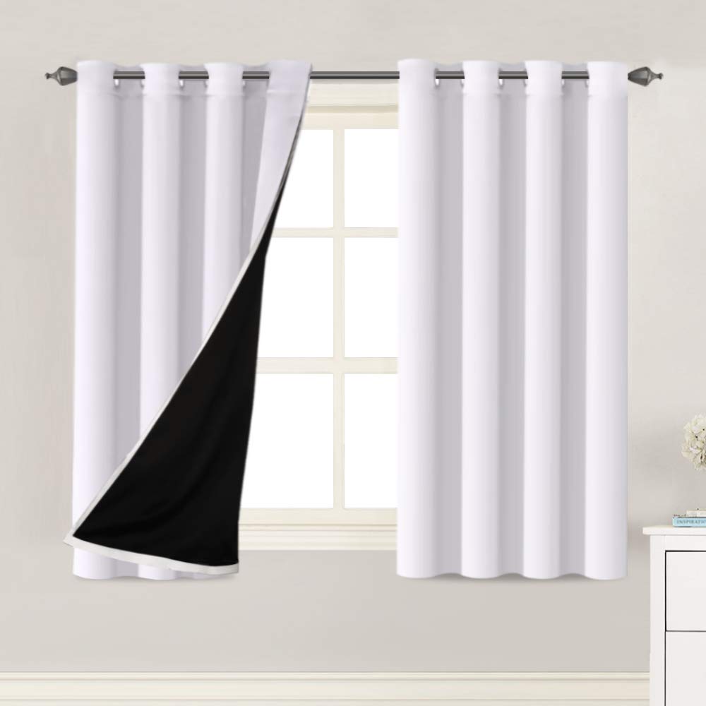 H.VERSAILTEX 100% Blackout Lined Curtains, 2 Thick Layers Completely Blackout Window Treatment Thermal Insulated Drapes for Kitchen/Bedroom (1 Pair, 52" Width x 63" Length Each Panel, Navy)