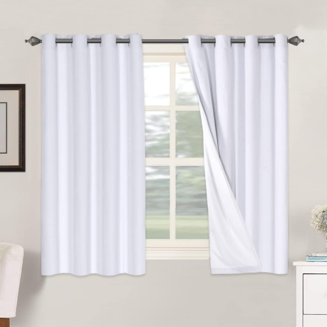 Linen Blackout Thermal Insulated  White Liner Grommet Top Curtains