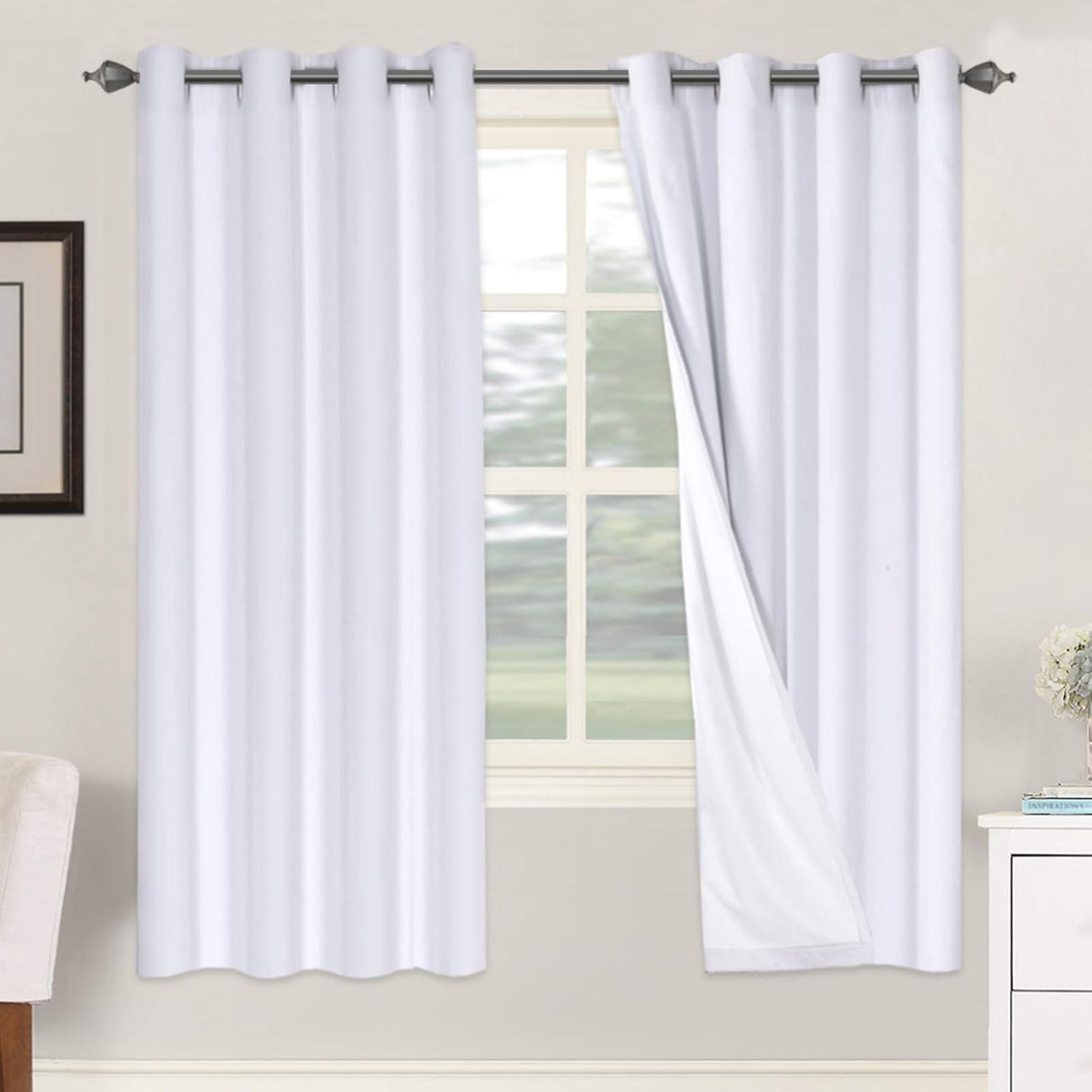 Linen Blackout Thermal Insulated  White Liner Grommet Top Curtains