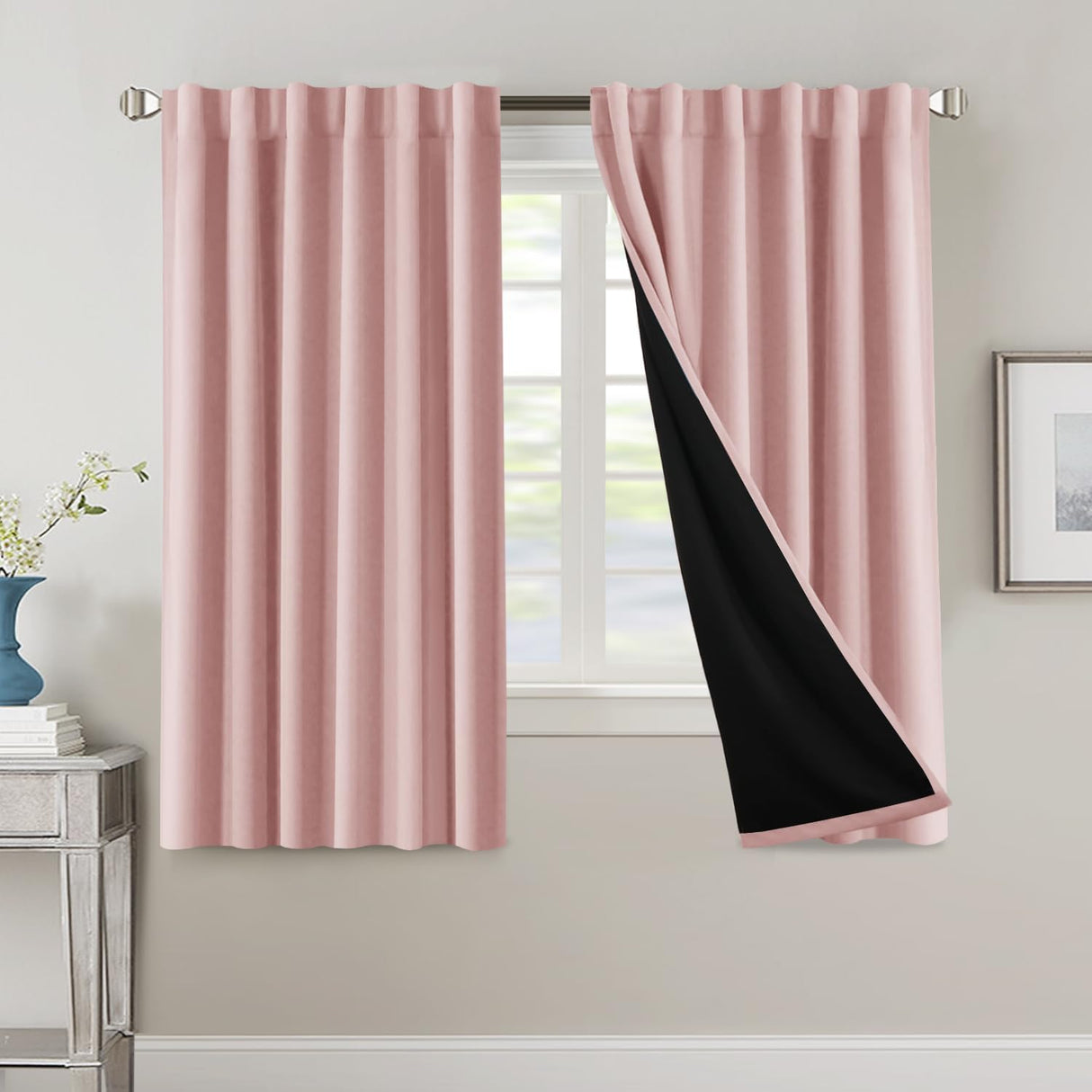 H.VERSAILTEX 100% Blackout Curtains for Bedroom with Black Liner Full Room Darkening Back Tab Rod Pocket 2 Panels